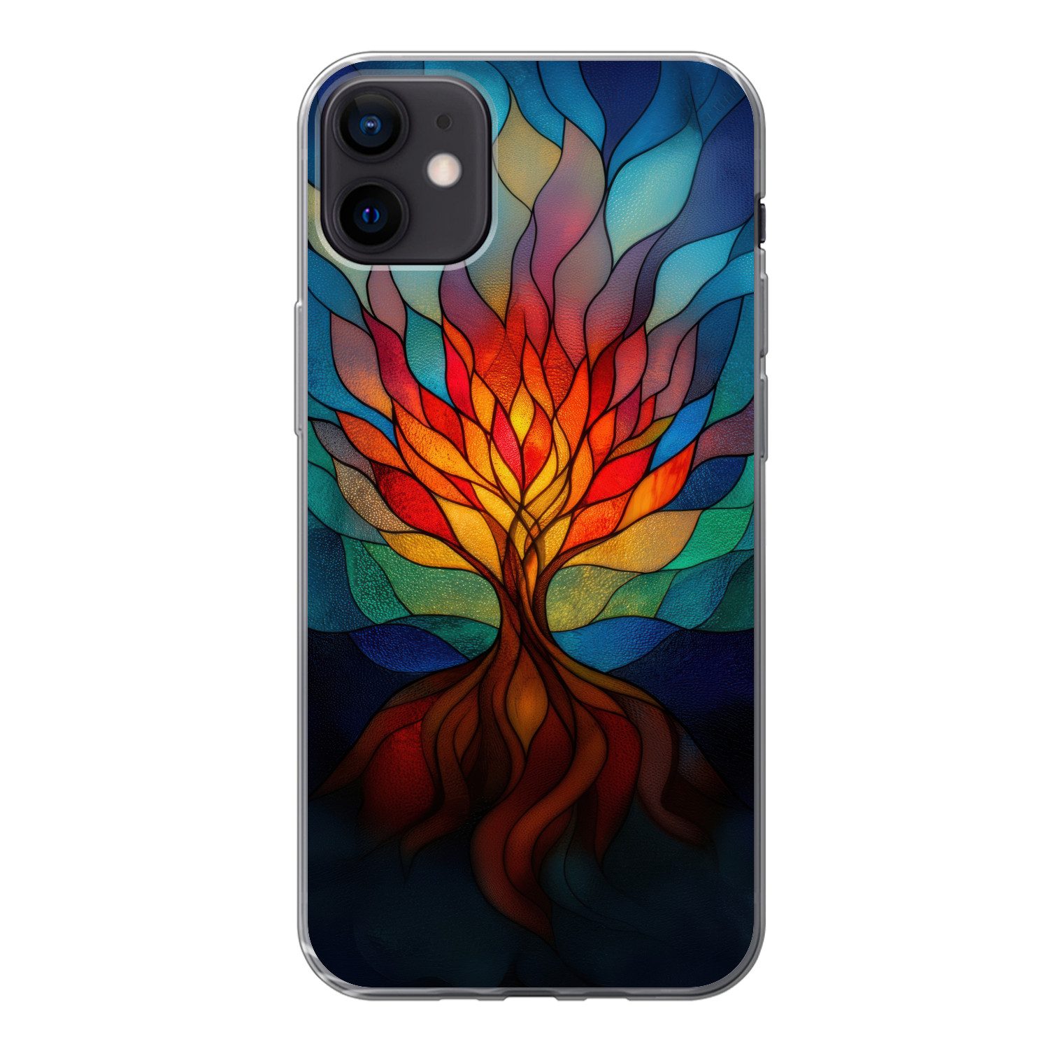 MuchoWow Handyhülle für Apple iPhone 12 Mini Ornamentales Glas - Baum - Rot - Wohnungen, Smartphone-Bumper, Print, Handy Schutzhülle Dünn