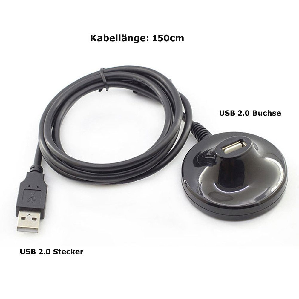 Bolwins E20C USB 2.0 Verlängerungskabel 1,5m mit Ferritkern Standfuß für TV PC Verlängerungskabel, USB Typ A, USB Typ A (150 cm), Plug & Play, komfortable USB-Erreichbarkeit, mit Standfuß