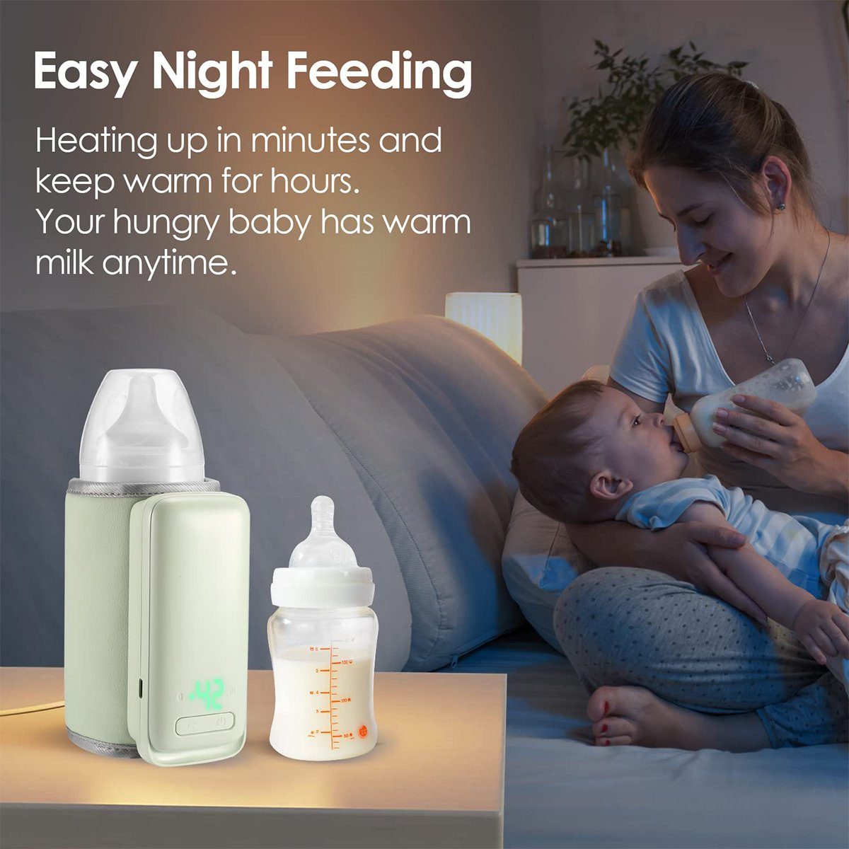 Babyflaschenwärmer für Unterwegs temperaturanzeige Babykostwärmer autolock Babyflaschenwärmer Tragbarer, oder mit Muttermilch Flaschenwärmer Milchnahrung Grün