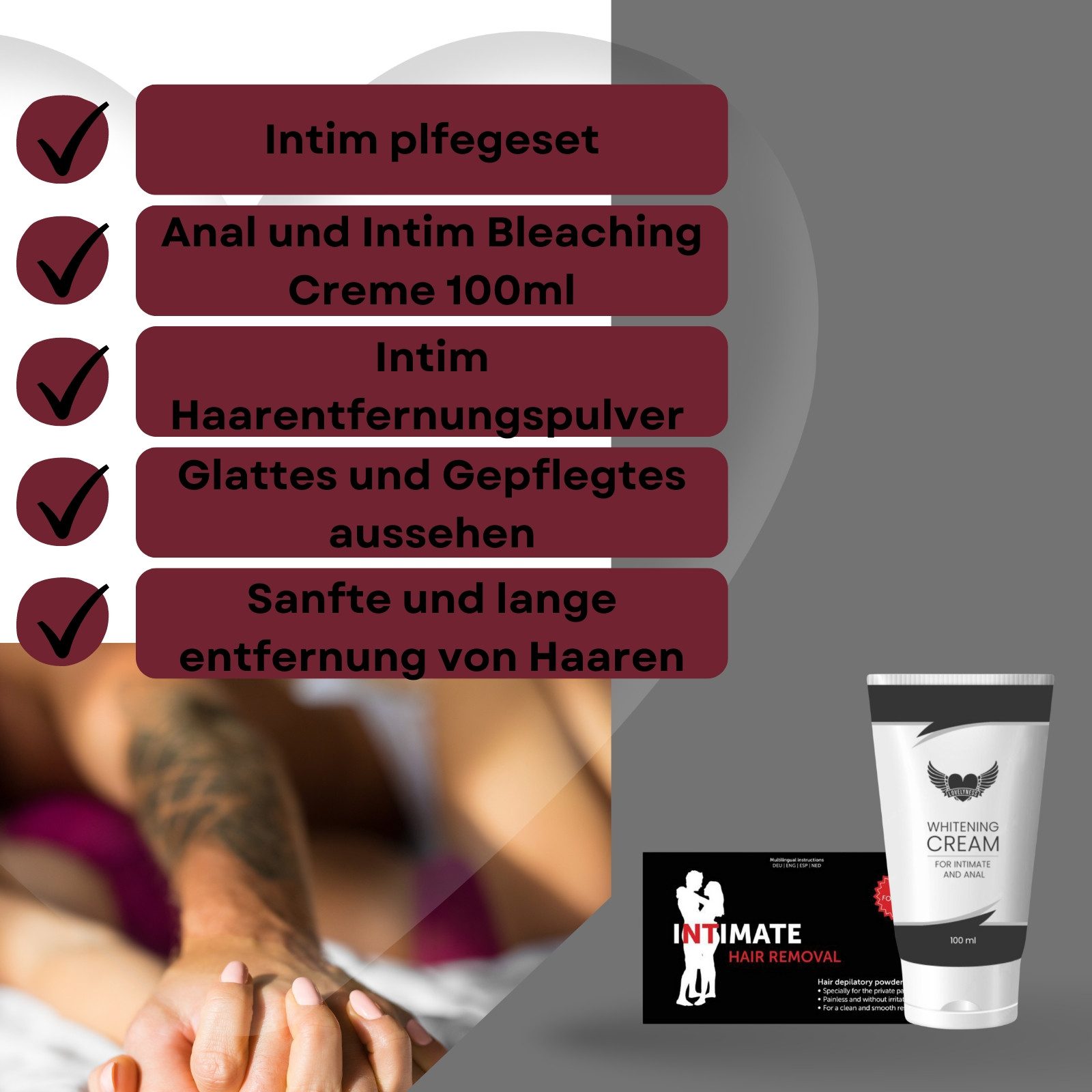 Lovelyness Intimpflege Set - Intim Bleaching Creme + Haarentfernung Pulver, 2-tlg.