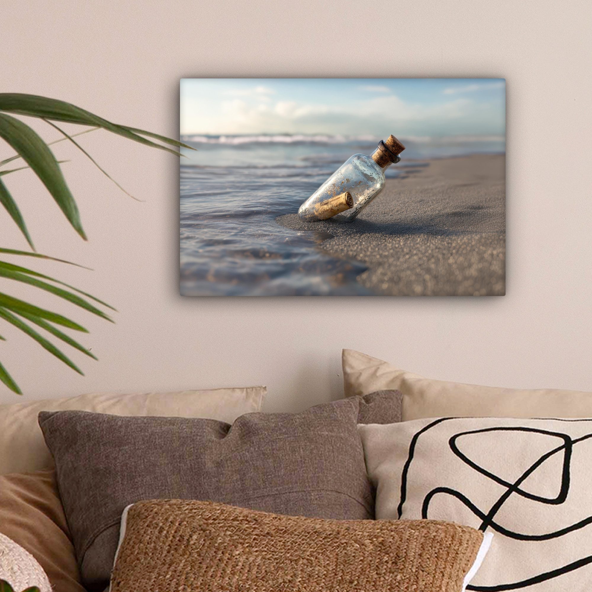 OneMillionCanvasses® Leinwandbild Glasflasche - Post - Meer - Sand, Fotodru günstig online kaufen