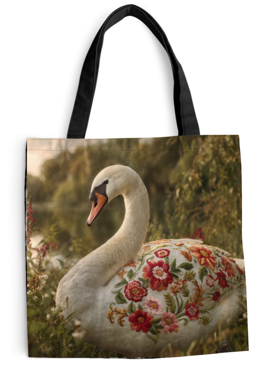 MuchoWow Shopper Schwan - Blumen - Natur, Handtasche, Damen und Herren, Schultertasche, Umhängetasche, Tote Bag