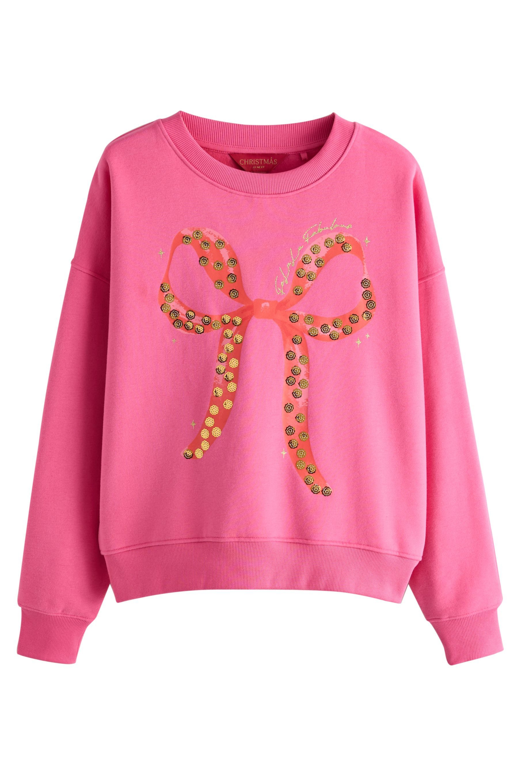 Next Sweater Sweatshirt mit Schleifengrafik + Pailletten (1-tlg) günstig online kaufen