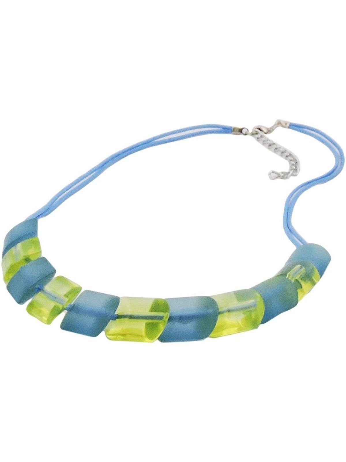 Gallay Perlenkette Schrägperle Kunststoff türkis-grün Kordel hellblau 45cm (1-tlg)