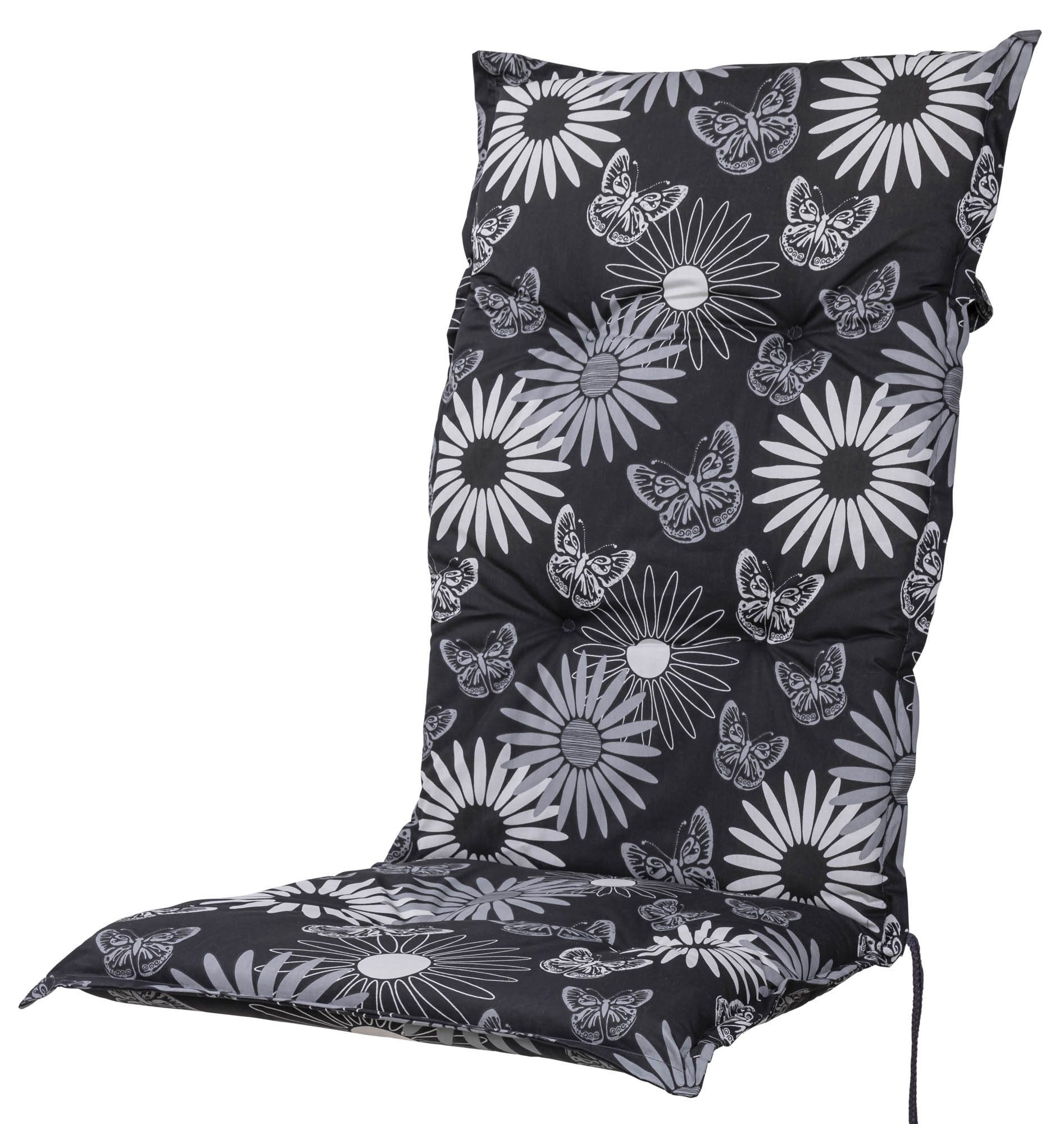 Sun Garden Hochlehnerauflage Hochlehner Naxos 30440-700 schwarz-grau-beige 119x49x6 cm Sun Garden, (1 St), mit Bindebändern