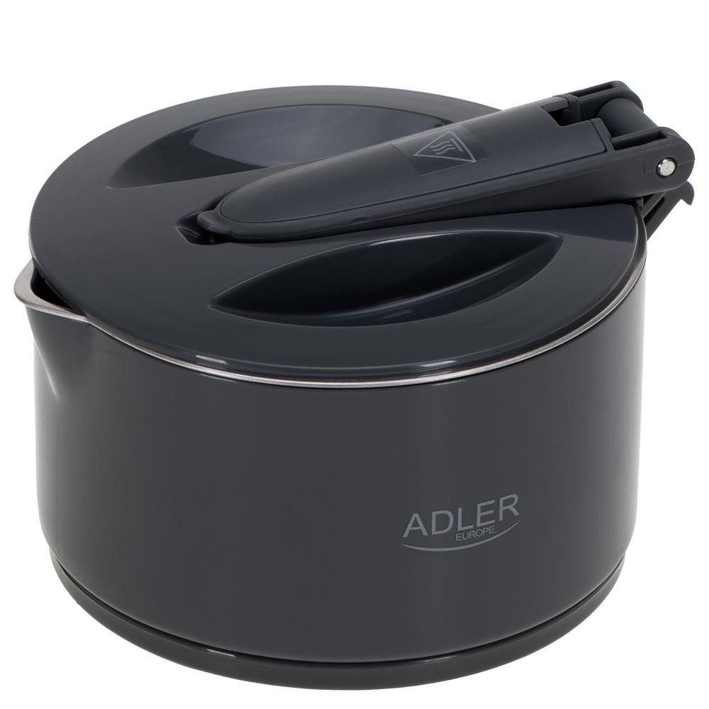 ADLER EUROPE Reise-Wasserkocher AD 1377g faltbarer Reisewasserkocher mit Warmhaltefunktion, Tasche, 0,6 l, 600 W, Silikongehäuse, Reise, Camping, Wohnmobil und Hotel, grau