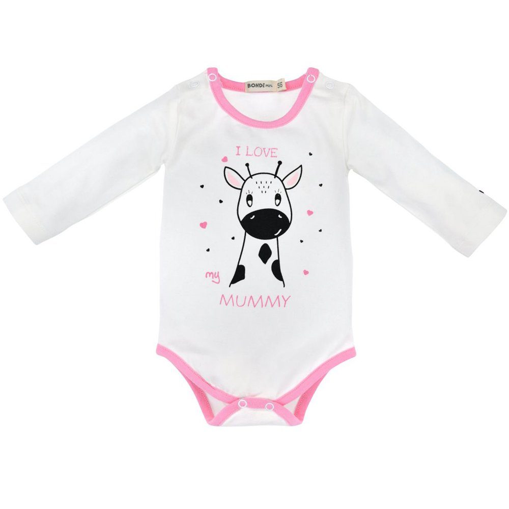 Baby BONDI Weiß Rosa - "I (1-tlg) Langarm 93635 mit Mummy" Body Giraffe, Newborn my love Anzug