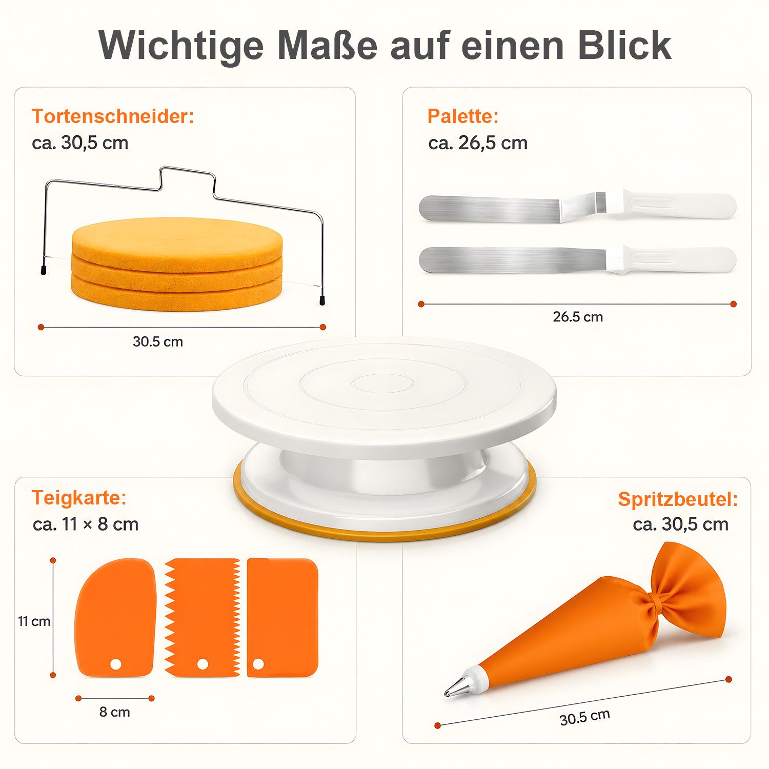 AIMAX Spritzbeutel Torten Zubehör Set 61-teiliges Tortenwerkzeug DIY Backset Backzubehör (Tortenplatte Drehbar, Spritzbeutel mit Tüllen, Edelstahl Spritztüllen, 1-tlg., Tortenschneider + Tortenheber + Streichwerkzeug, Dekorations Kits) Tortenständer Torten-Deko Set für Anfänger und Profis Geschenk-Edition