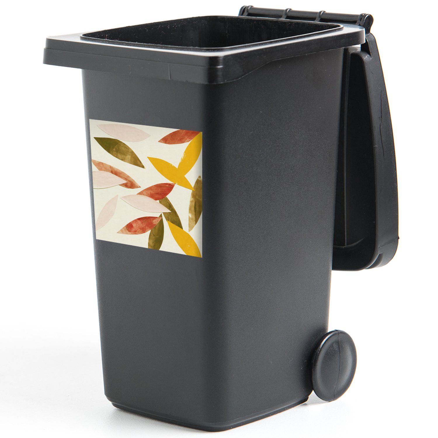 (1 St), Sticker, - Mülleimer-aufkleber, Pflanzen Farben MuchoWow Wandsticker Pastell Mülltonne, Abfalbehälter Container, - - Blätter
