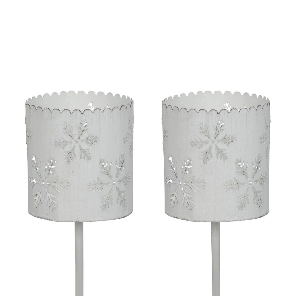 Windlicht 2tlg. Windlichtstecker SNOWFLAKES weiß shabby chic Metallwindlicht Sch