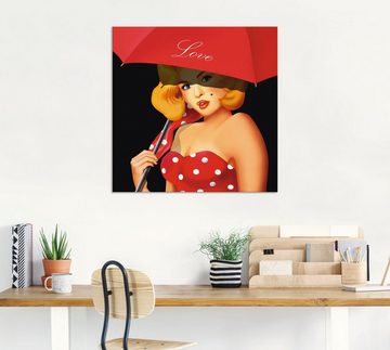 Artland Wandbild Pin-Up Girl unter rotem Regenschirm, Frau (1 St), als Alubild, Outdoorbild, Leinwandbild in verschied. Größen