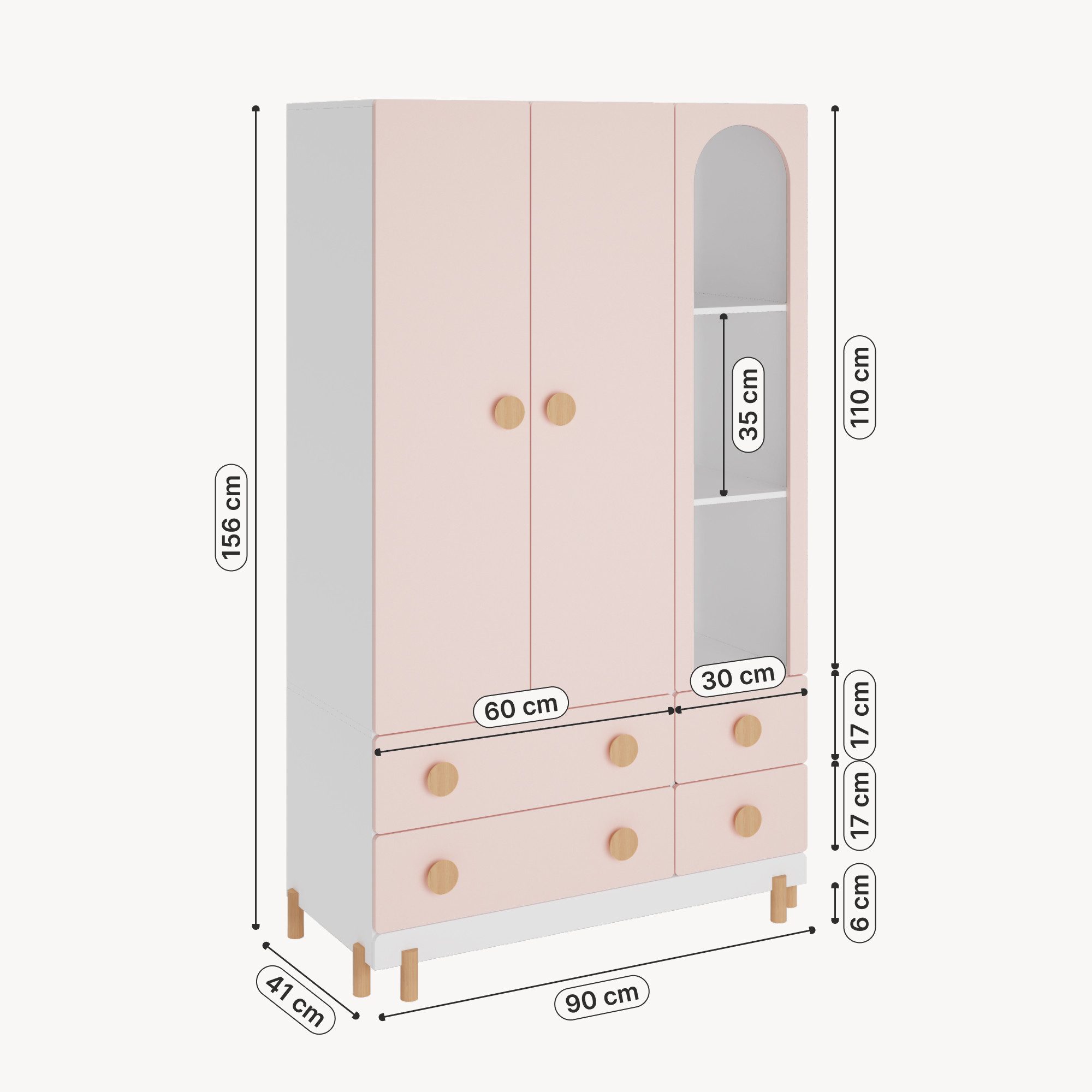 en.casa Kinderkleiderschrank »Vaarentaa« mit 4 Schubladen 156x90x41 cm Weiß/Cotton Candy