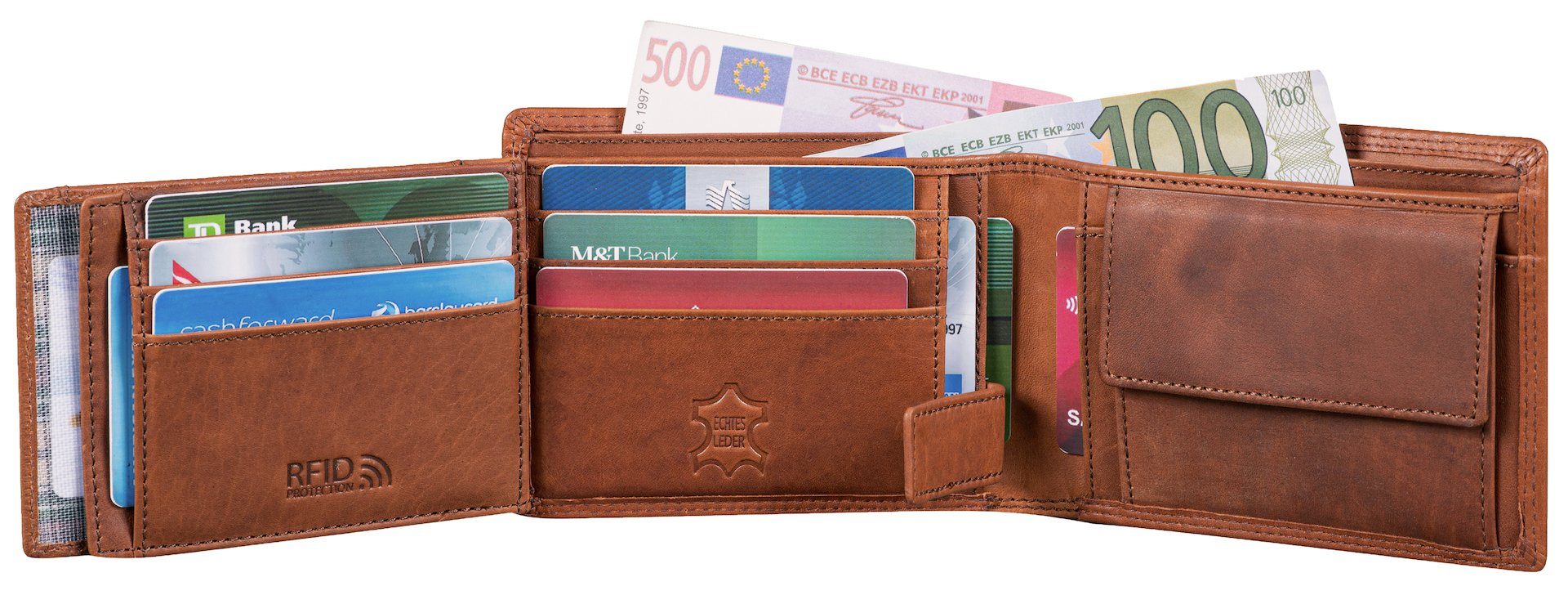 Vintage, Benthill Herren Echt-Leder Männer RFID Großes Portemonnaie RFID-Schutz Münzfach Kartenfächer Geldbeutel Geldbörse