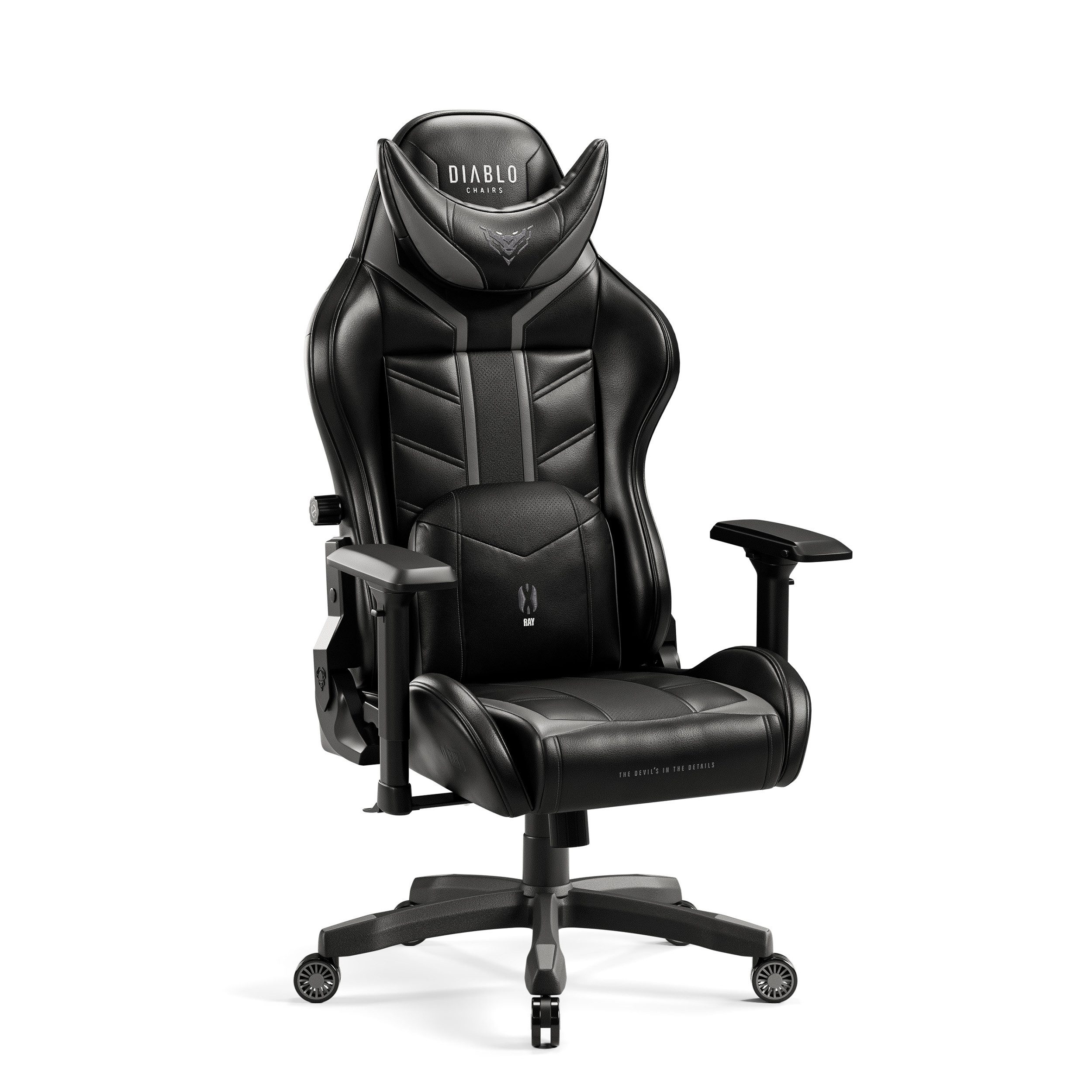 DIABLO CHAIRS Gaming-Stuhl X-Ray Kunstleder perforiert ergonomisch 4D-Armlehnen (4D-Armlehnen, Magnetkopfstütze, HDS Air perforiert, Kids S Normal L King XL), Magnetkopfstütze Lendenkissen TiltTech Wippfunktion