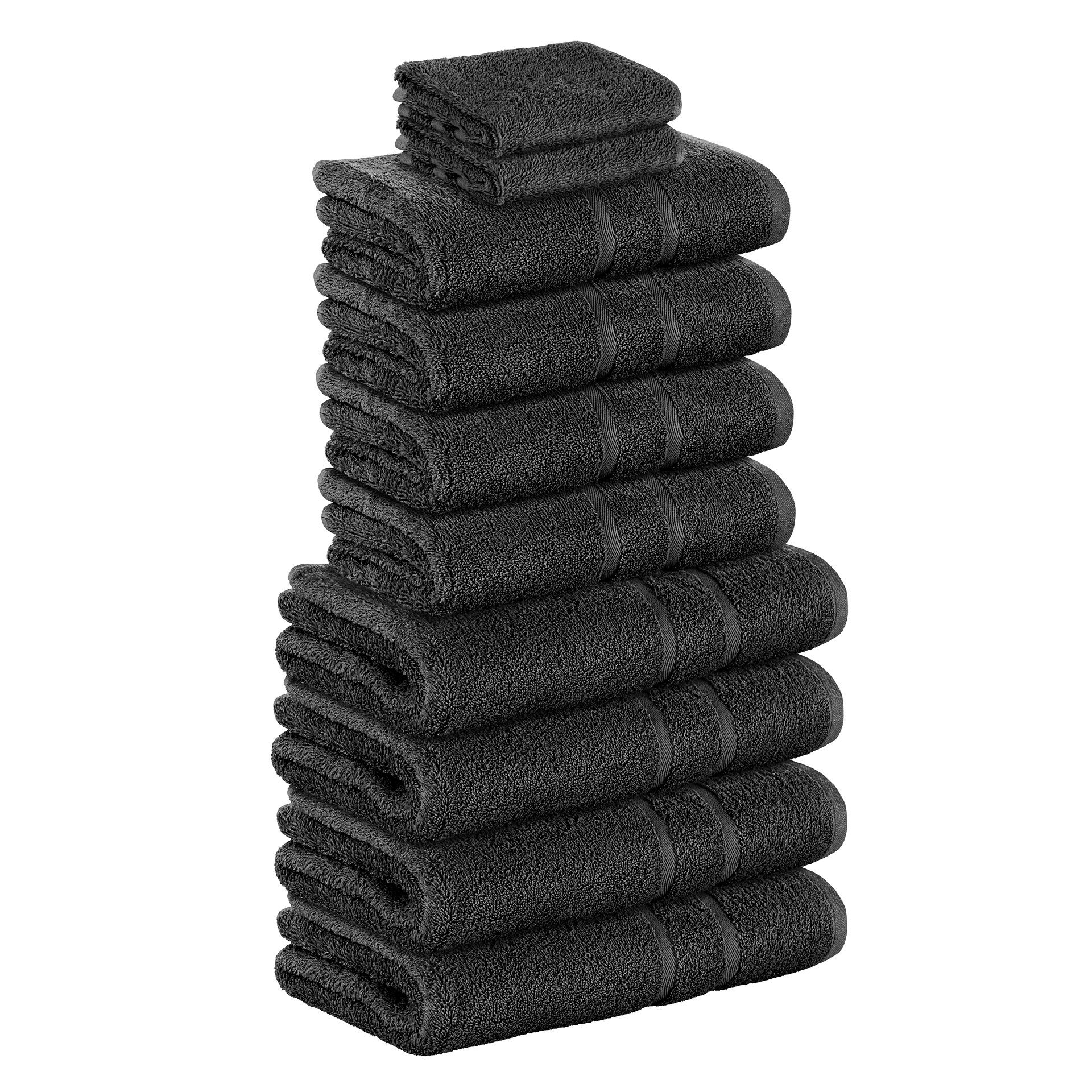 StickandShine Handtuch Set 2x Gästehandtuch 4x Handtücher 4x Duschtücher als SET in verschiedenen Farben (10 Teilig) 100% Baumwolle 500 GSM Frottee 10er Handtuch Pack, (Spar-set), 100% Baumwolle 500 GSM Schwarz