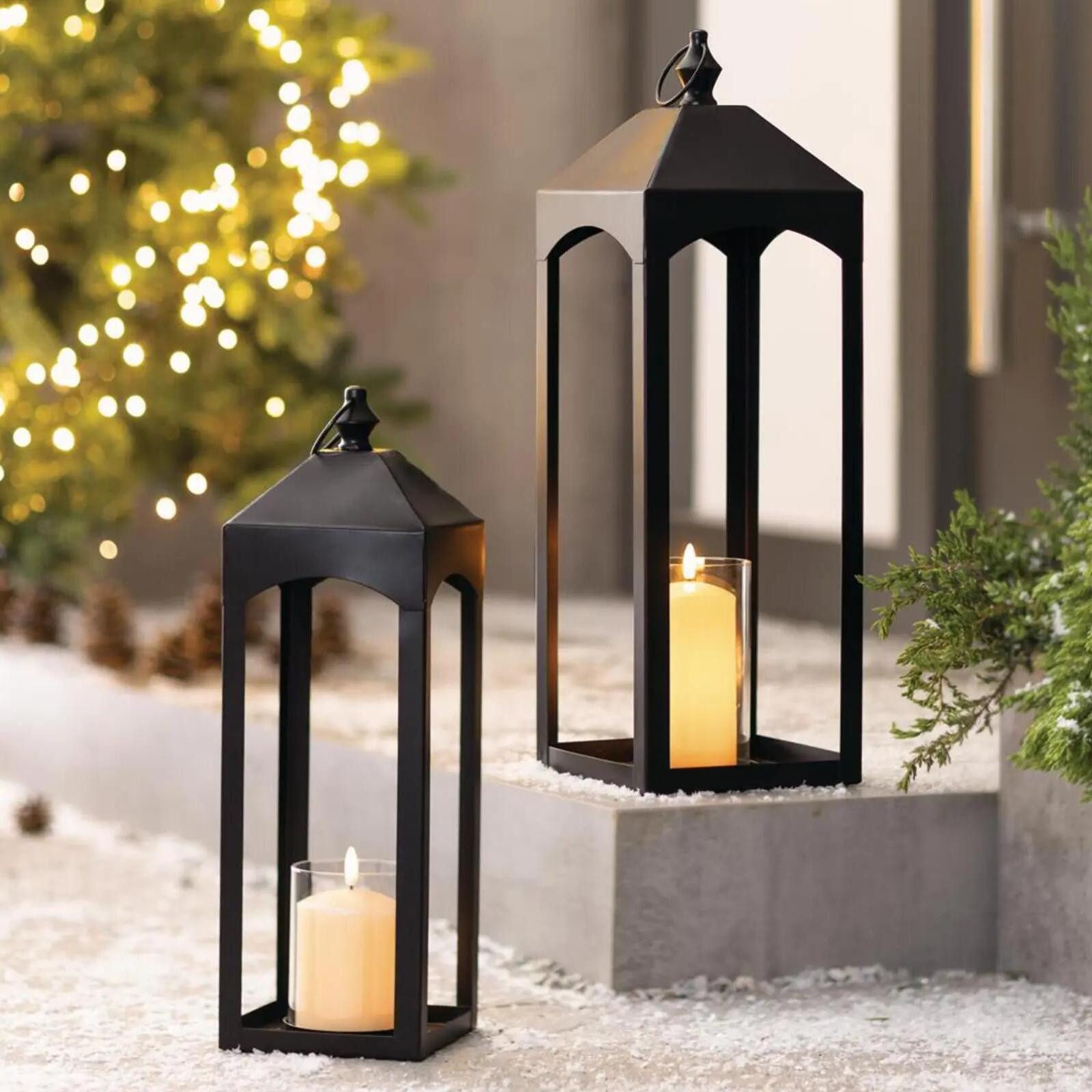 Dekoleidenschaft Kerzenlaterne "Black" Laterne aus Metall, schwarz, Kerzenständer, Gartenlaterne (2 St., im Set), Kerzenhalter 46 & 59 cm groß mit Windlicht-Gla – Bild 2 von 3