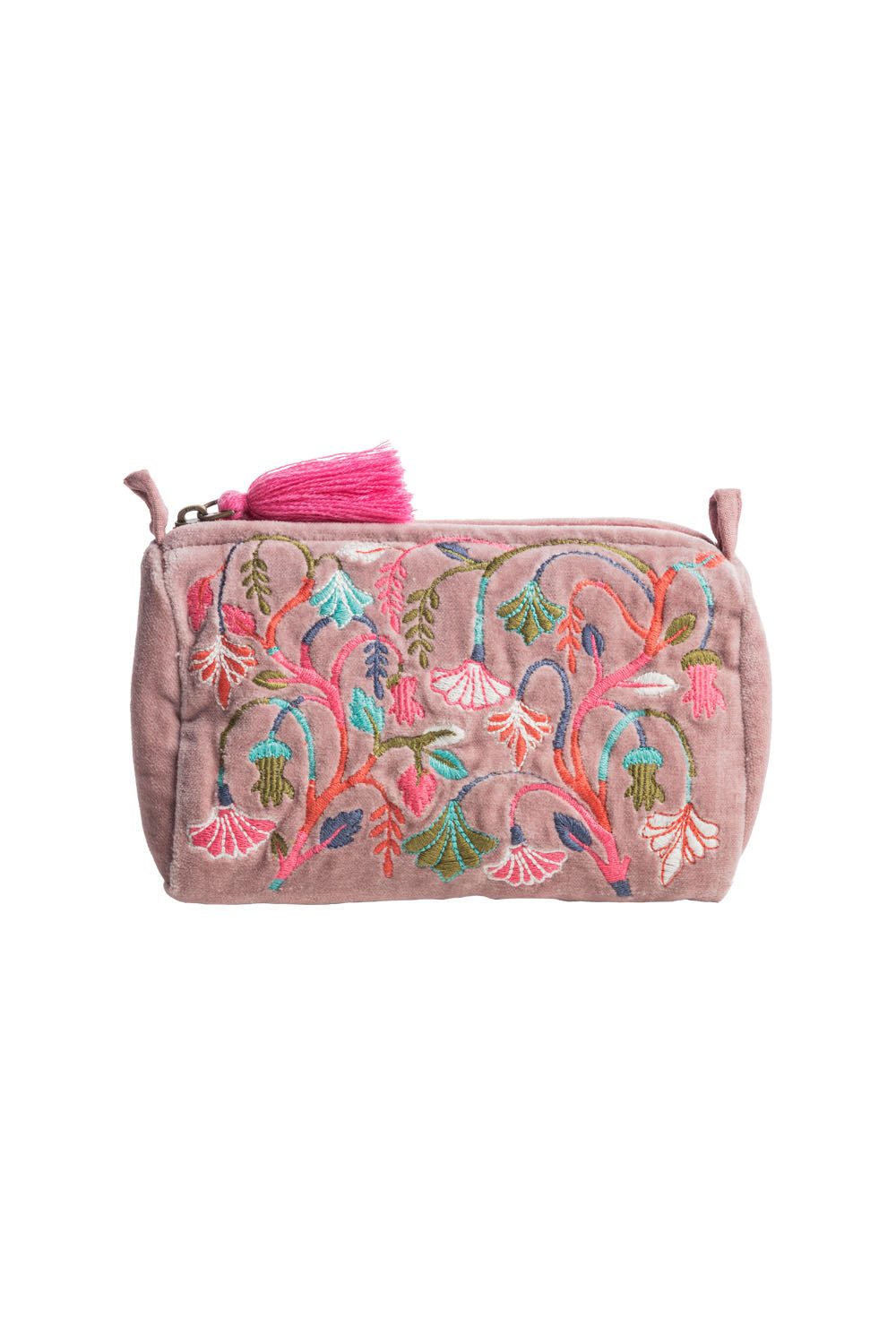 Tranquillo Kosmetiktasche Kosmetiktasche VELVET MEADOW - klein, Samtige Kosmetiktasche mit floraler Stickerei und Quaste