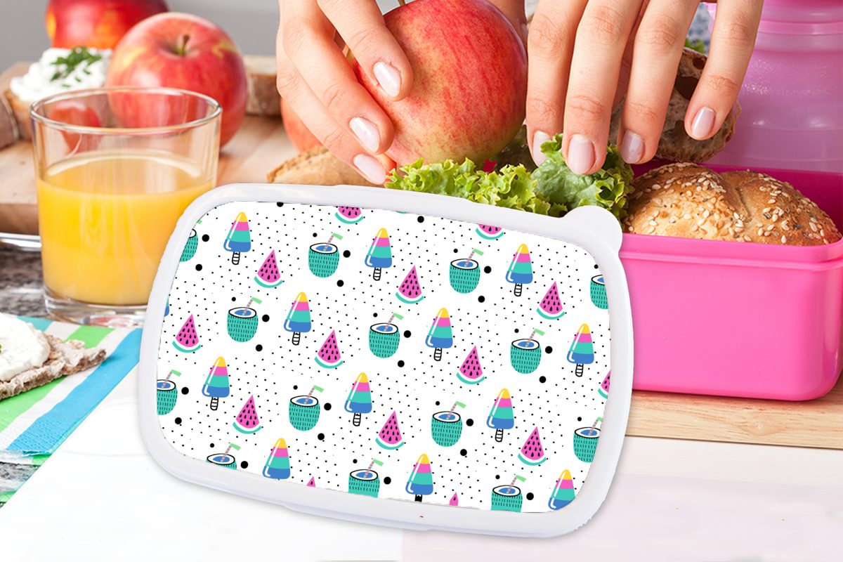 MuchoWow Lunchbox Muster - Eiscreme Mädchen, Kinder, Kunststoff, Snackbox, Brotbox Kunststoff für - Brotdose Erwachsene, (2-tlg), Wassermelone, rosa