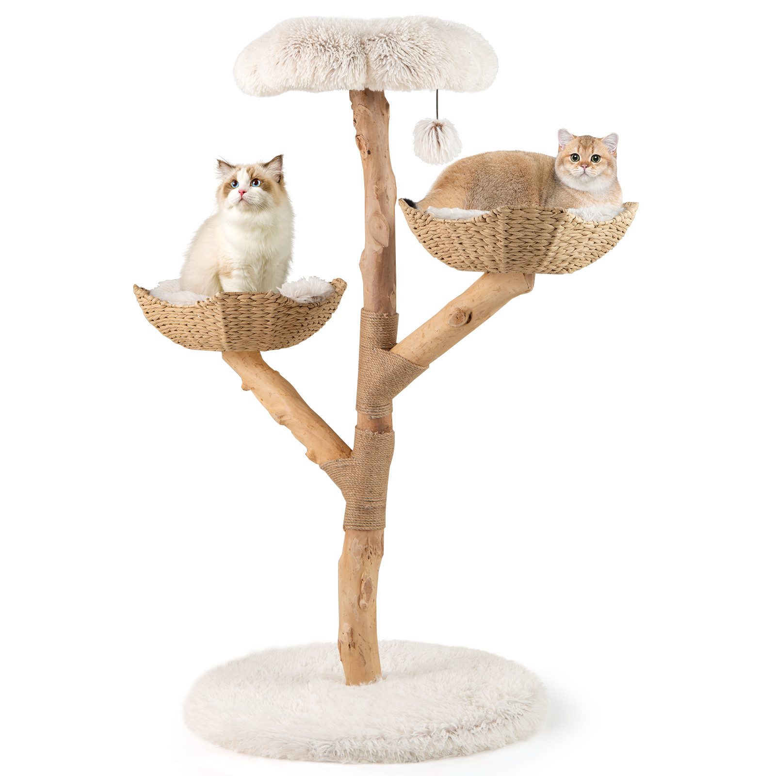 COSTWAY Kratzbaum, Katzenbaum mit 2 Körben, Massivholz, 122cm hoch