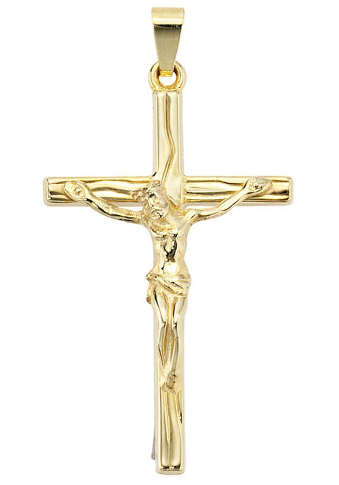 JOBO Kreuzanhänger Anhänger Kreuz, 585 Gold, Höhe ca. 34,1 mm, Breite ca.  20,5 mm, Tiefe ca. 3,7 mm | Kettenanhänger