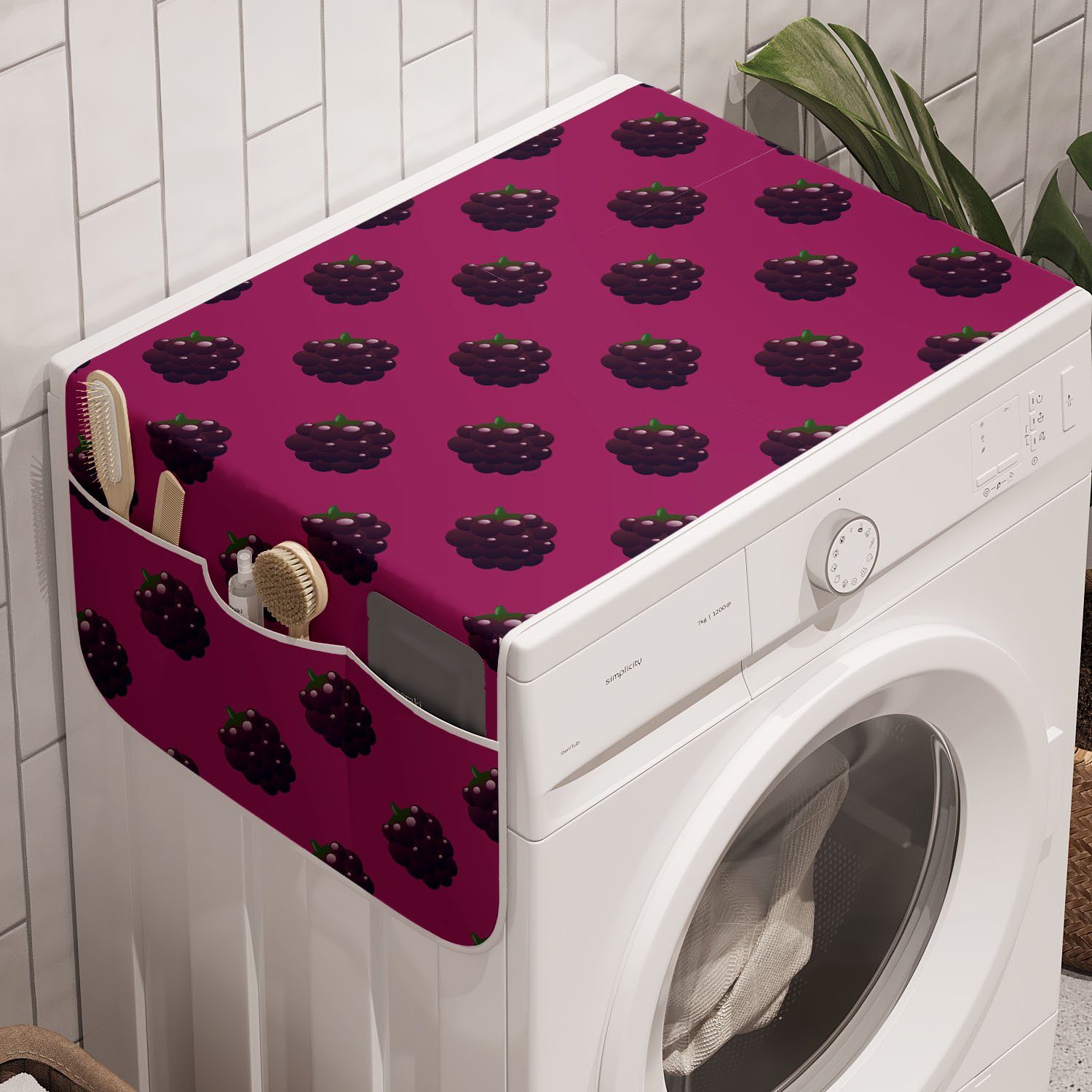 Abakuhaus Badorganizer Anti-Rutsch-Stoffabdeckung für Waschmaschine und Trockner, Natürliche Farbe saftige Brombeeren