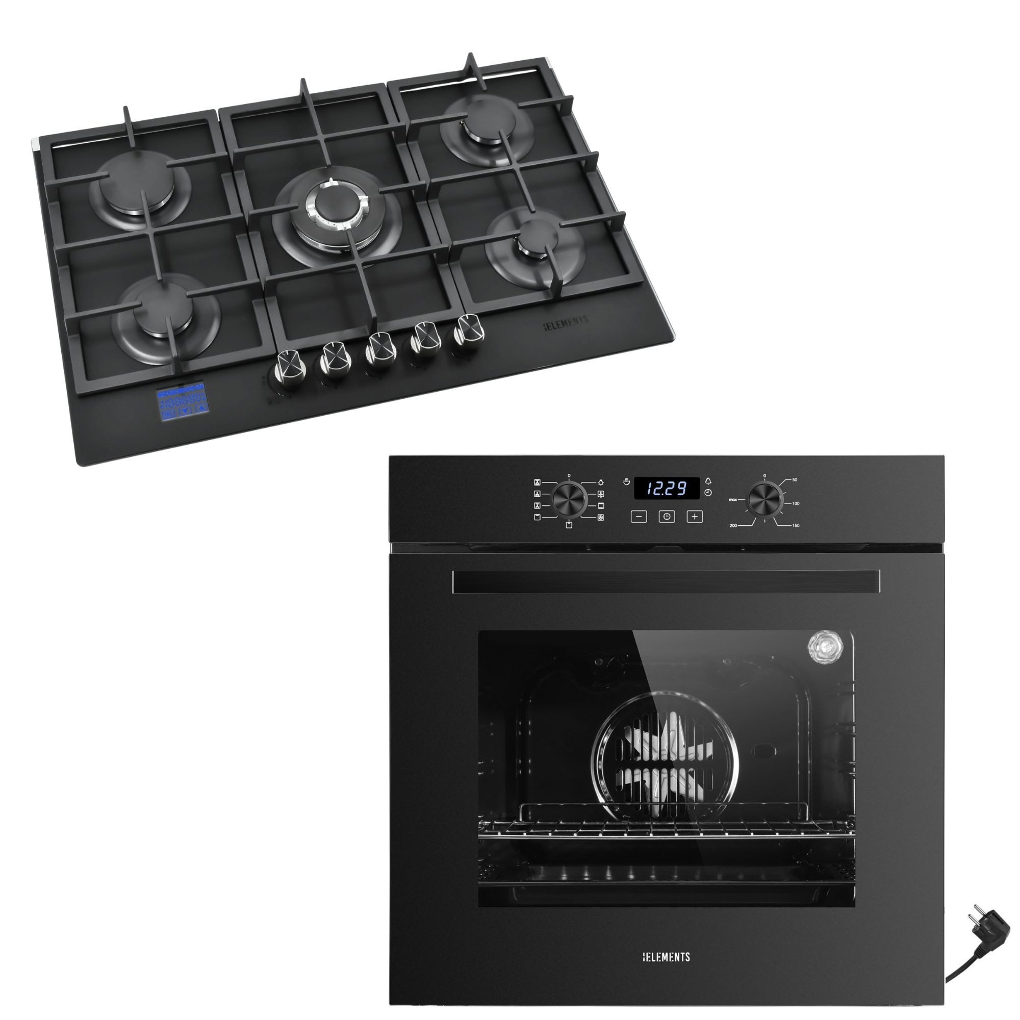 KB Elements Backofen-Set Einbaubackofen 60 cm mit Gaskochfeld 5 Flammig, Aqua Clean, Gaskochfeld mit digitalem Gasstopp-Timer