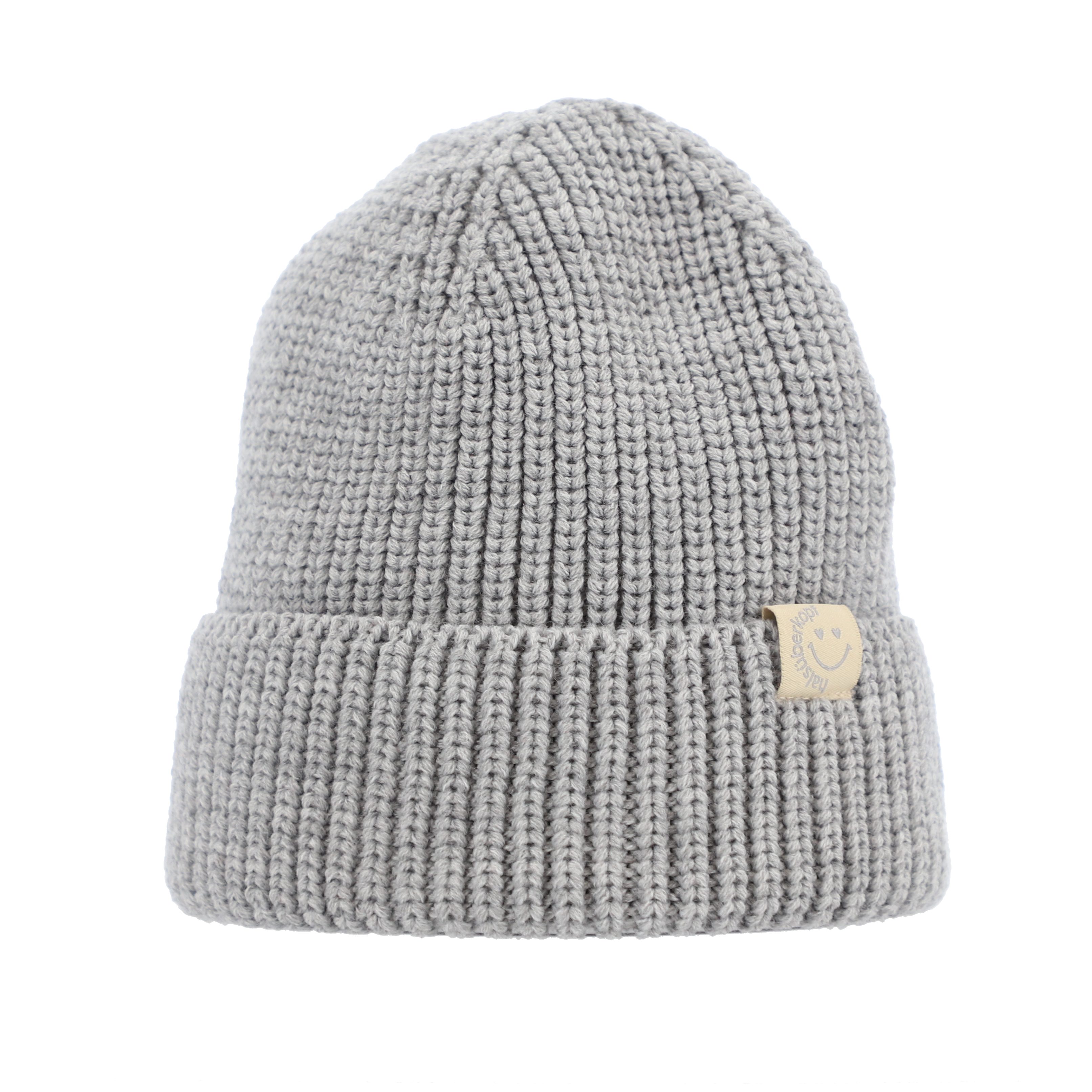 halsüberkopf Accessoires Strickmütze mit Umschlag und Badge Smiley mit Herz günstig online kaufen