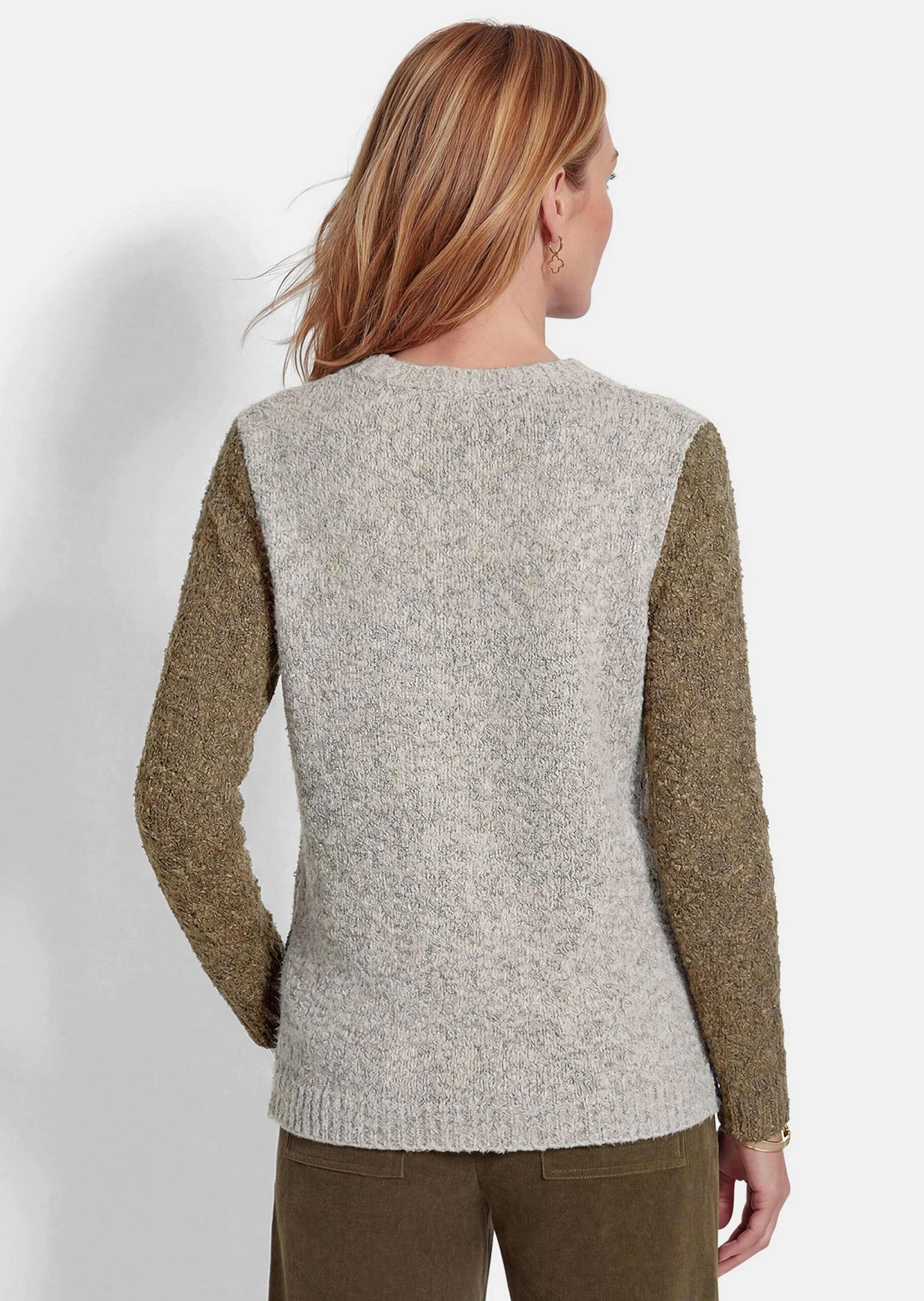 GOLDNER Strickpullover Zopfpullover in Bouclé-Optik Weicher Intarsienstrick mit U-Boot-Ausschnitt und Rippenbündchen