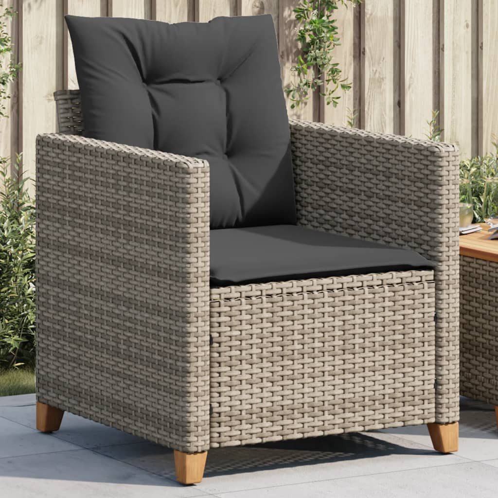 vidaXL Gartenstuhl Gartensessel mit Kissen Grau Poly Rattan