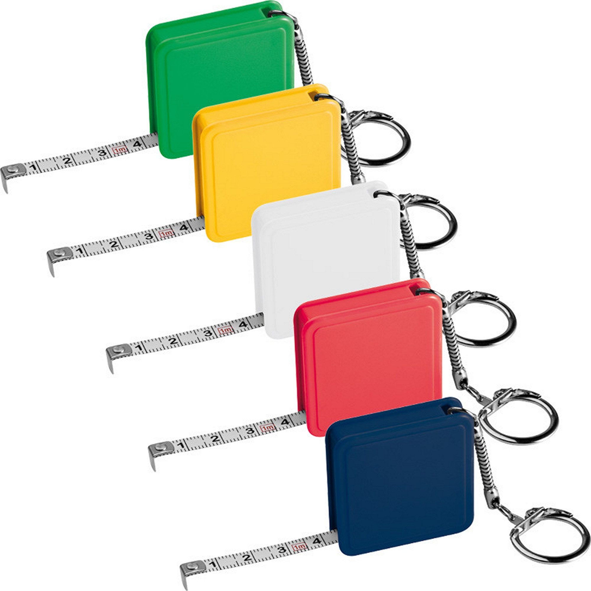 Livepac Office Schlüsselanhänger 5x Stahlbandmaß 1m / mit Schlüsselanhänger / Farbe je 1x gelb,grün,wei