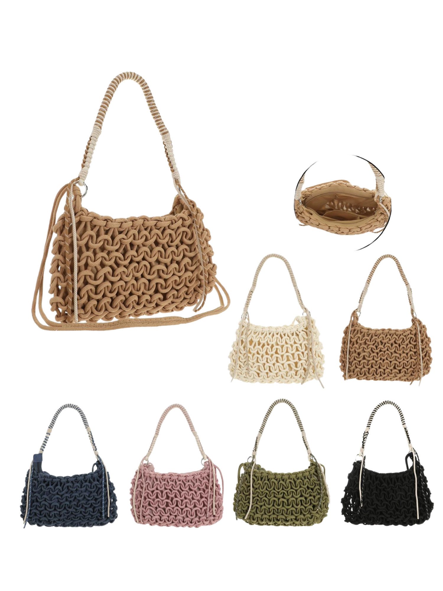 BRISE TASCHE Schultertasche Brise Damen Schultertasche aus Textil – Seiltasche im Flechtdesign, Geflochten Leicht Sommerlich