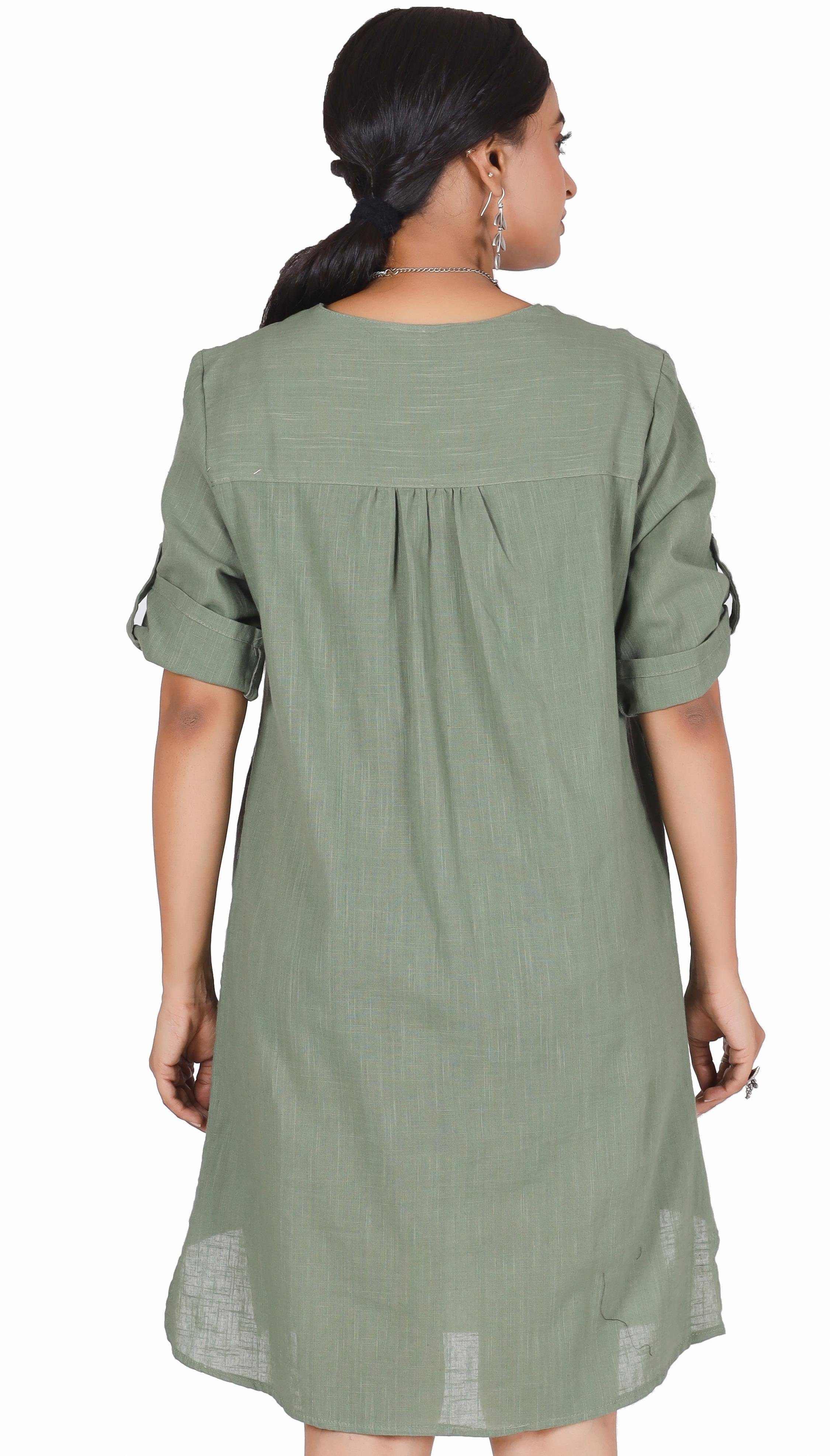Guru-Shop Longbluse Lange Hemd-Tunika olivgrün Bekleidung Blusentunika, Baumwoll alternative 