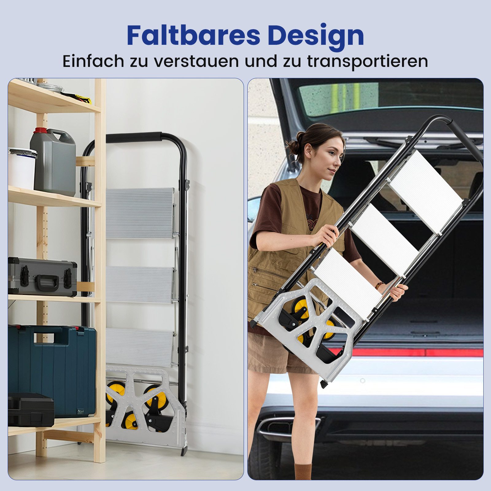 COSTWAY Transportkarren, 2-in-1 Klappkarre & Leiter mit rutschfesten Pedalen