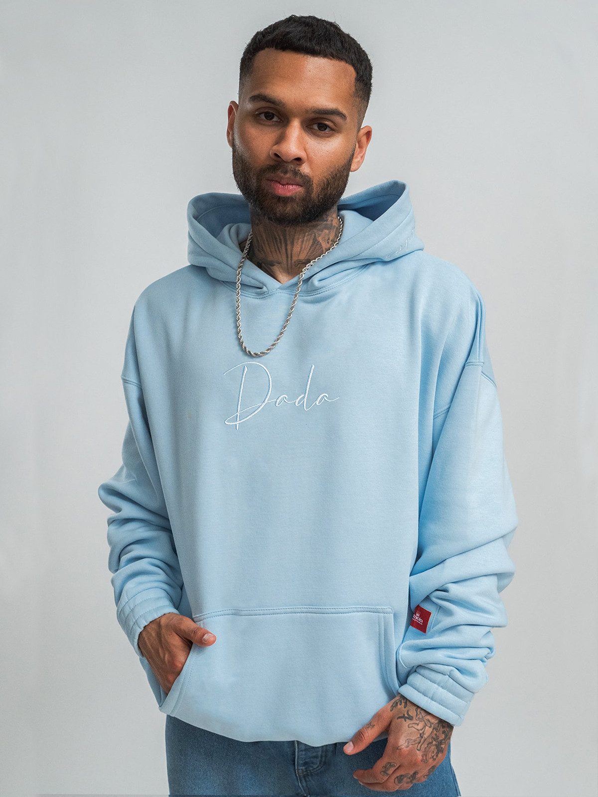 DADA Supreme Hoodie Oversized Fit mit Stickerei und für Herren Baumwolle Normal Fit ohne Kragen Langarm Logo atmungsaktiv