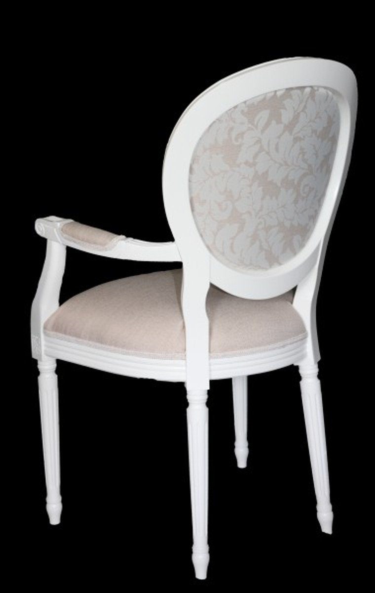 Casa Padrino Esszimmerstuhl Barock Esszimmer Creme mit Luxus Weiß - Designer Qualität Stuhl / Stuhl Armlehne 