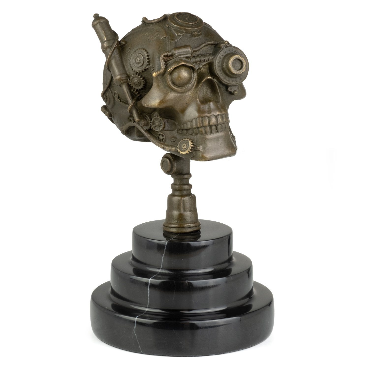 Skulptur Bronzefigur Steampunk Totenkopf Schädel