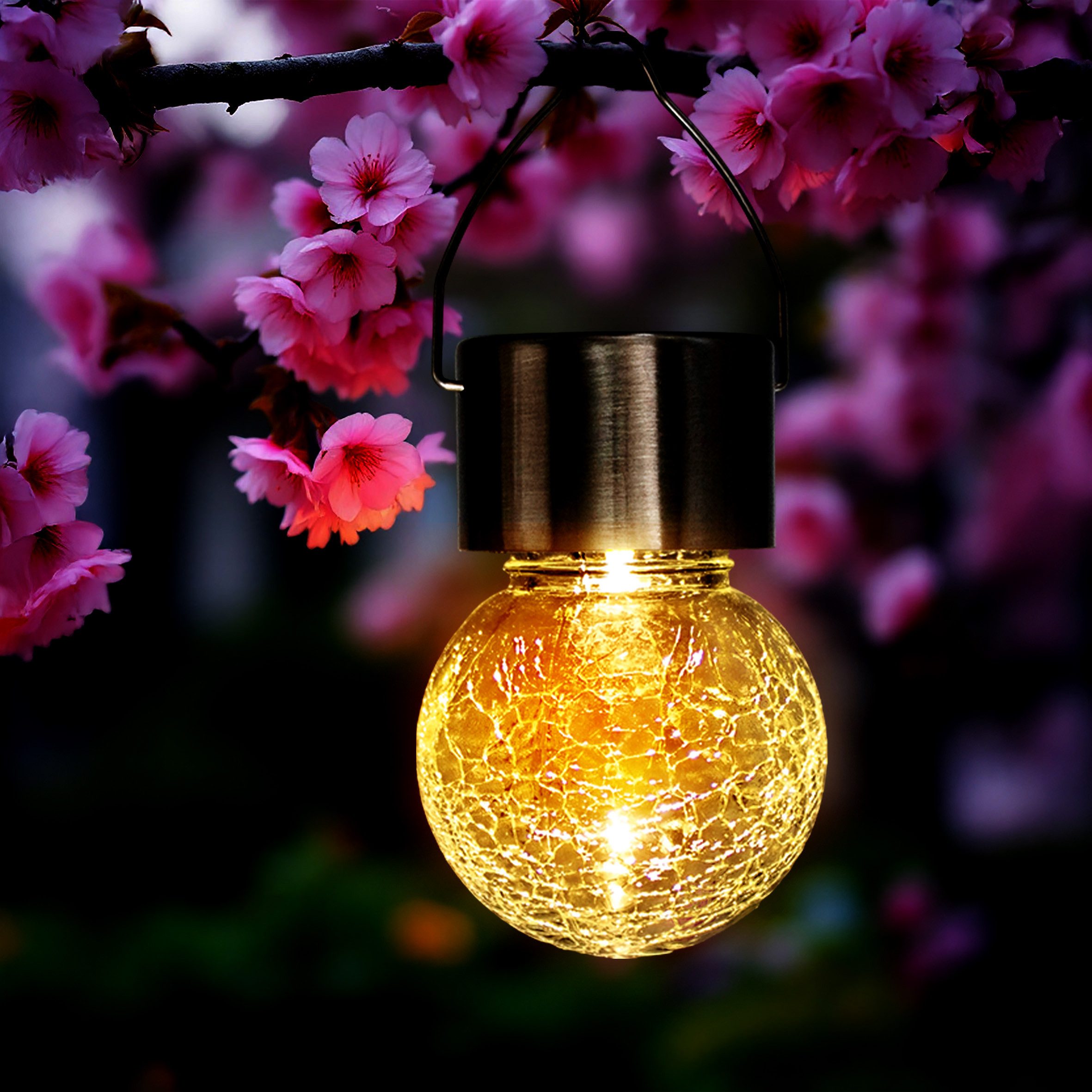 Spetebo LED Solarleuchte Solarleuchten in Bruchglas Optik, Ein-/Ausschalter, LED, warm weiß, Gartenbeleutung Hängekugeln Gartendeko