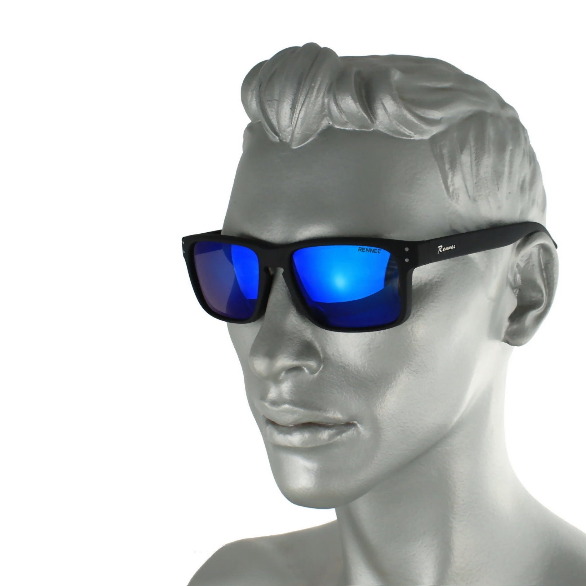Rennec Sonnenbrille (Herren Marken Brille mit Hardcase) Blau Verspiegelt, 3 günstig online kaufen
