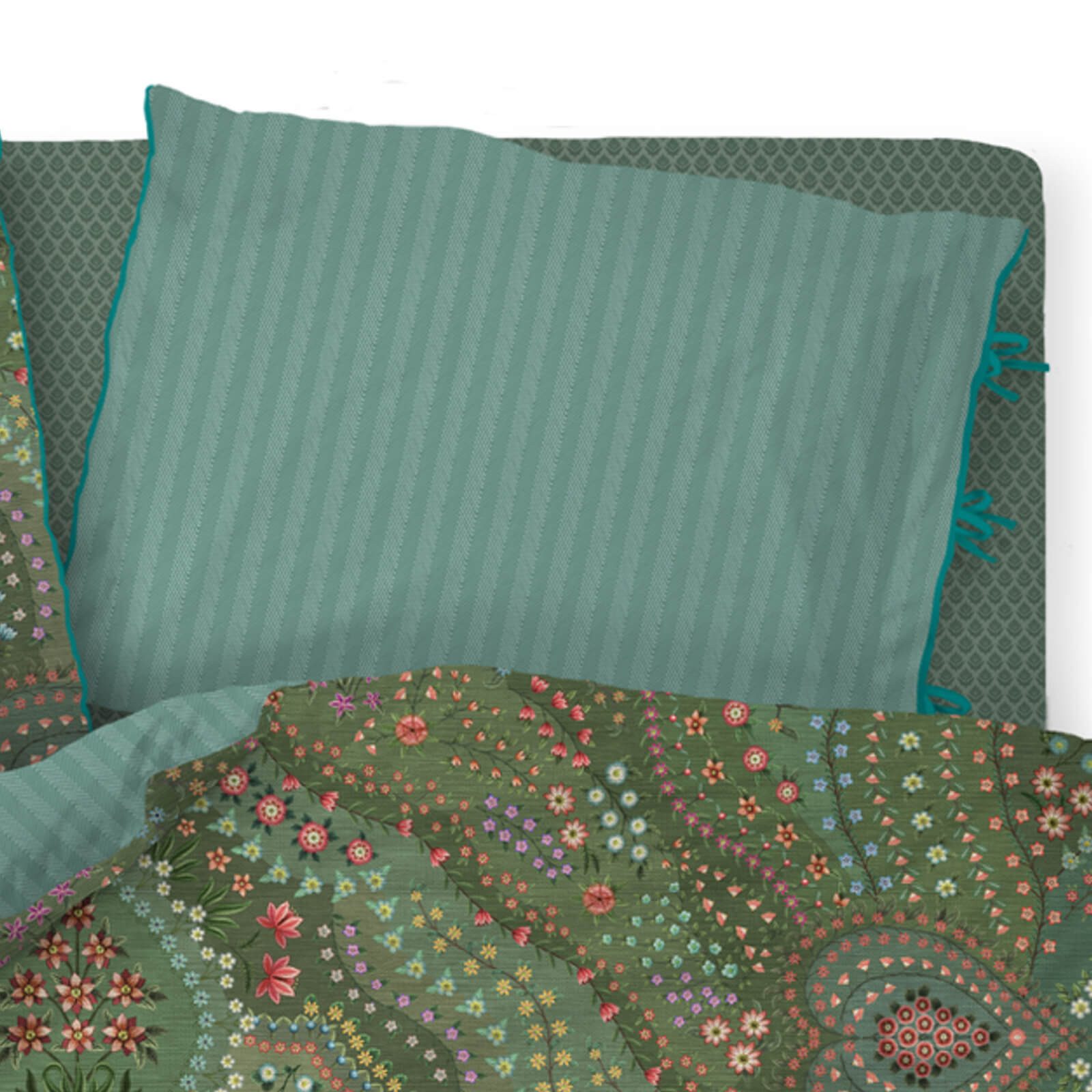 PiP Studio Bettwäsche Alfombra Grün, Perkal, 2 teilig, Blüten, florale Elemente, Gestreift