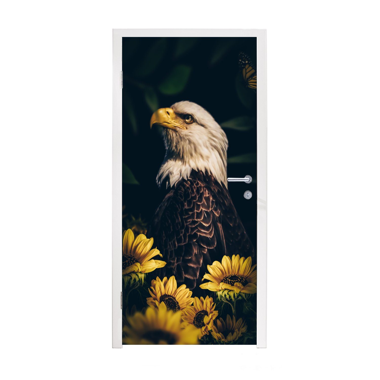 MuchoWow Türtapete Adler - Gelb - Blumen - Botanisch, Matt, bedruckt, (1 St), Fototapete für Tür, Türaufkleber, 75x205 cm