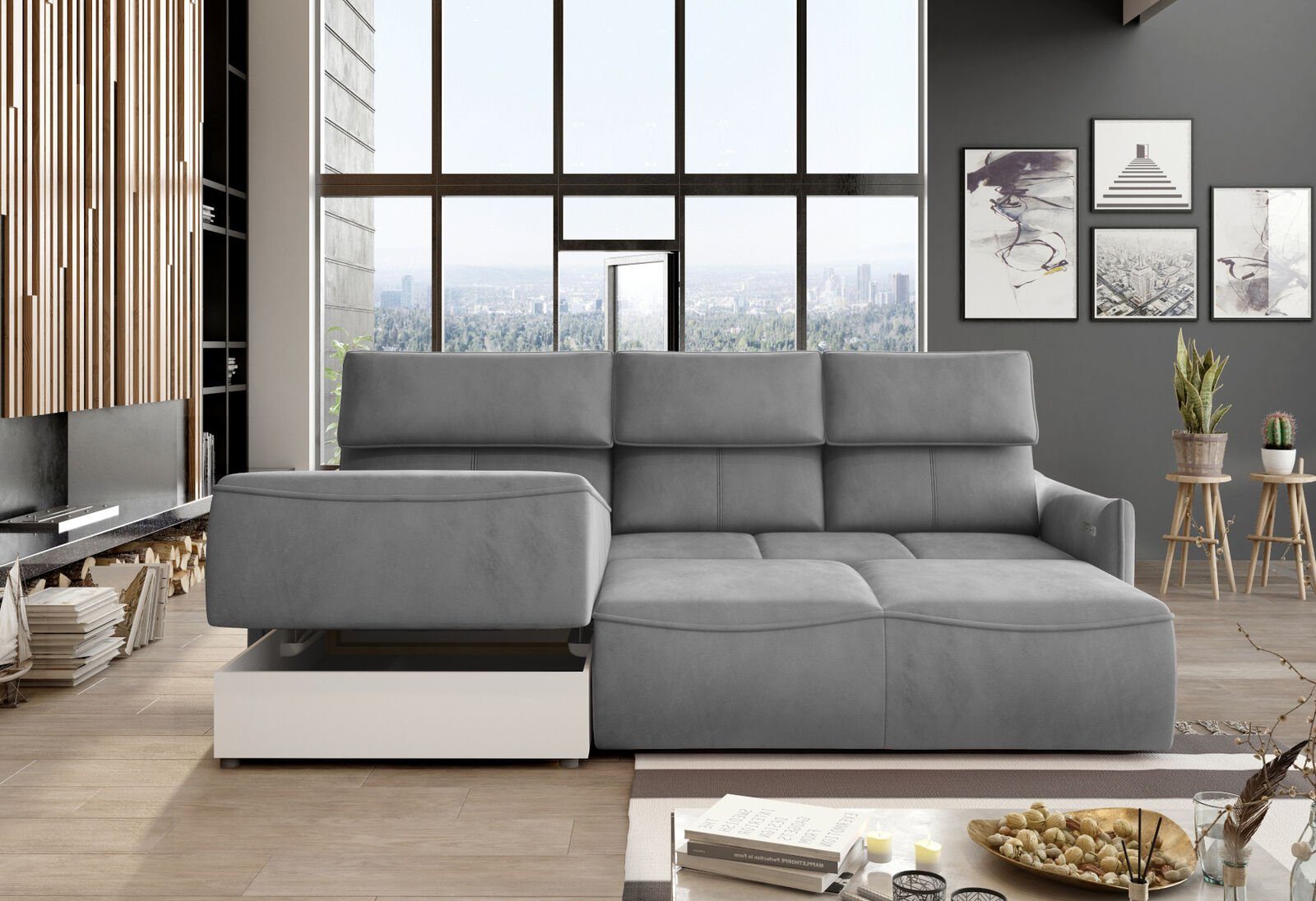 Sofa, Wohnzimmer Ecksofa JVmoebel Möbel Mit Luxus Couchtisch Bettfunktion Polster L-Form Ecke Ecksofa