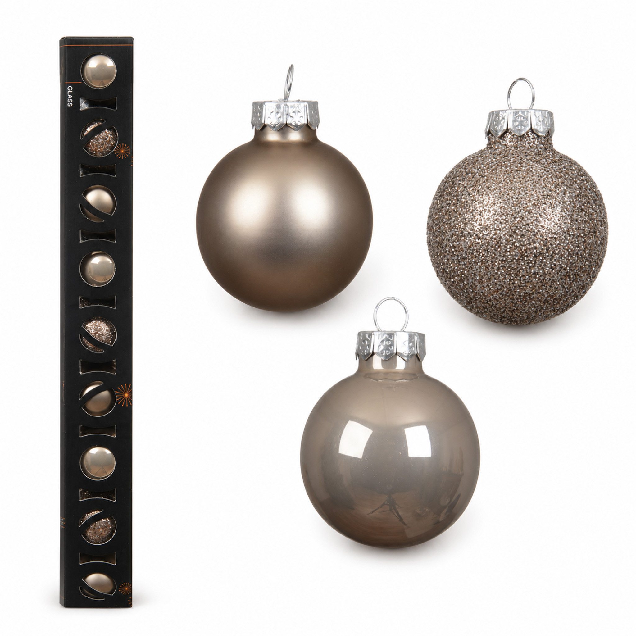 Kaemingk Weihnachtsbaumkugel, Weihnachtskugeln Glas 3cm Glanz Matt Glitzer 9er Set - Rauchperle von Kaemingk