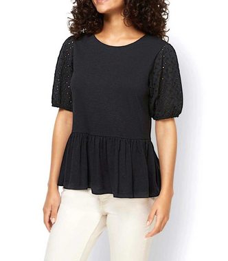 heine Rundhalsshirt LINEA TESINI Damen Designer-Jerseyshirt m. Spitze, schwarz