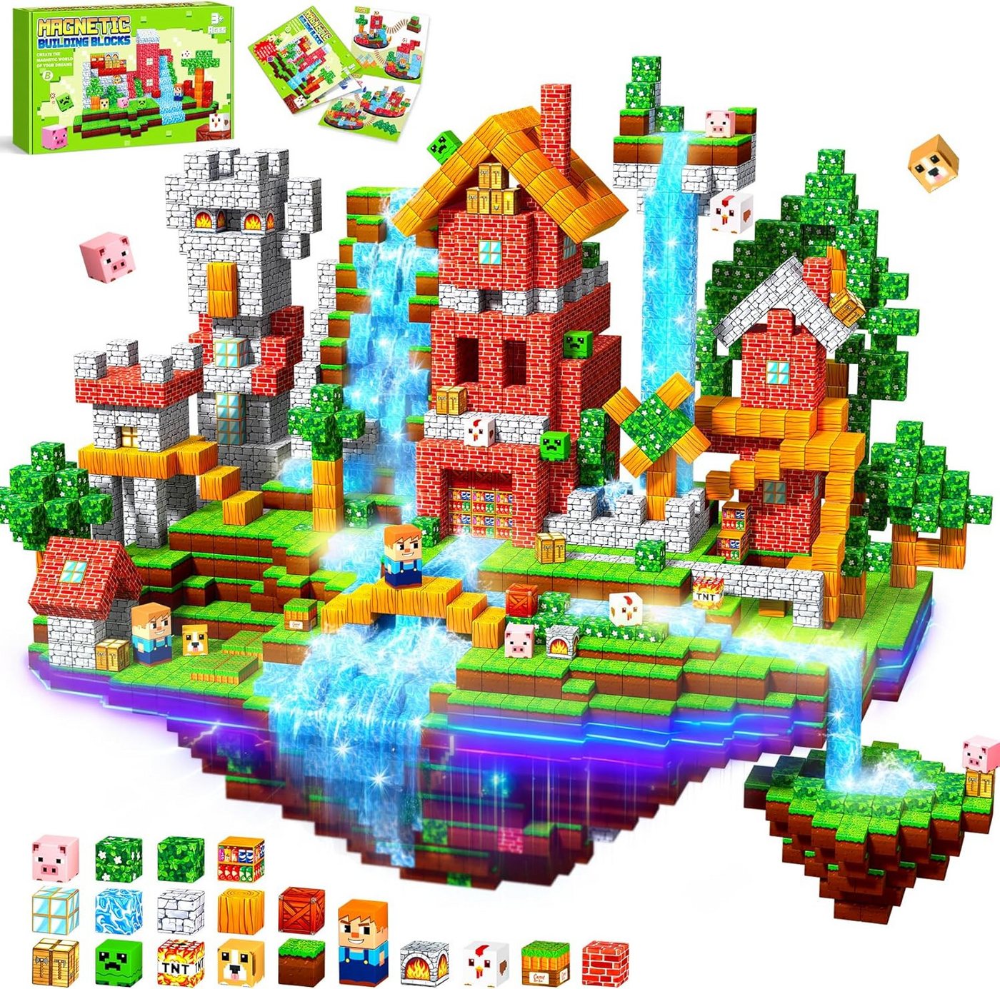 POPOLIC Magnetische Bausteine - Magnetbausteine Magnetspielzeug Magnetspielbausteine, (150 Teile Magnetische Bauwelt Spielzeug Magnetblöcke für Kinder ab 3-10 Jahre Verstaubare, 150 St), Ostern Geschenke Kinder,Baue Mine Magnet Welt