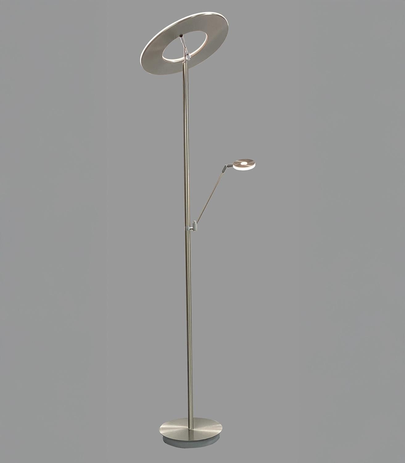 LED Deckenfluter MERLE, Chromfarben, Nickelfarben, Metall, Anpassung der Farbtemperatur, Dimmfunktion, LED fest integriert, Extra-Warmweiß, Neutralweiß, Tageslichtweiß, mit Lesearm, Ø 42 x H 180 cm