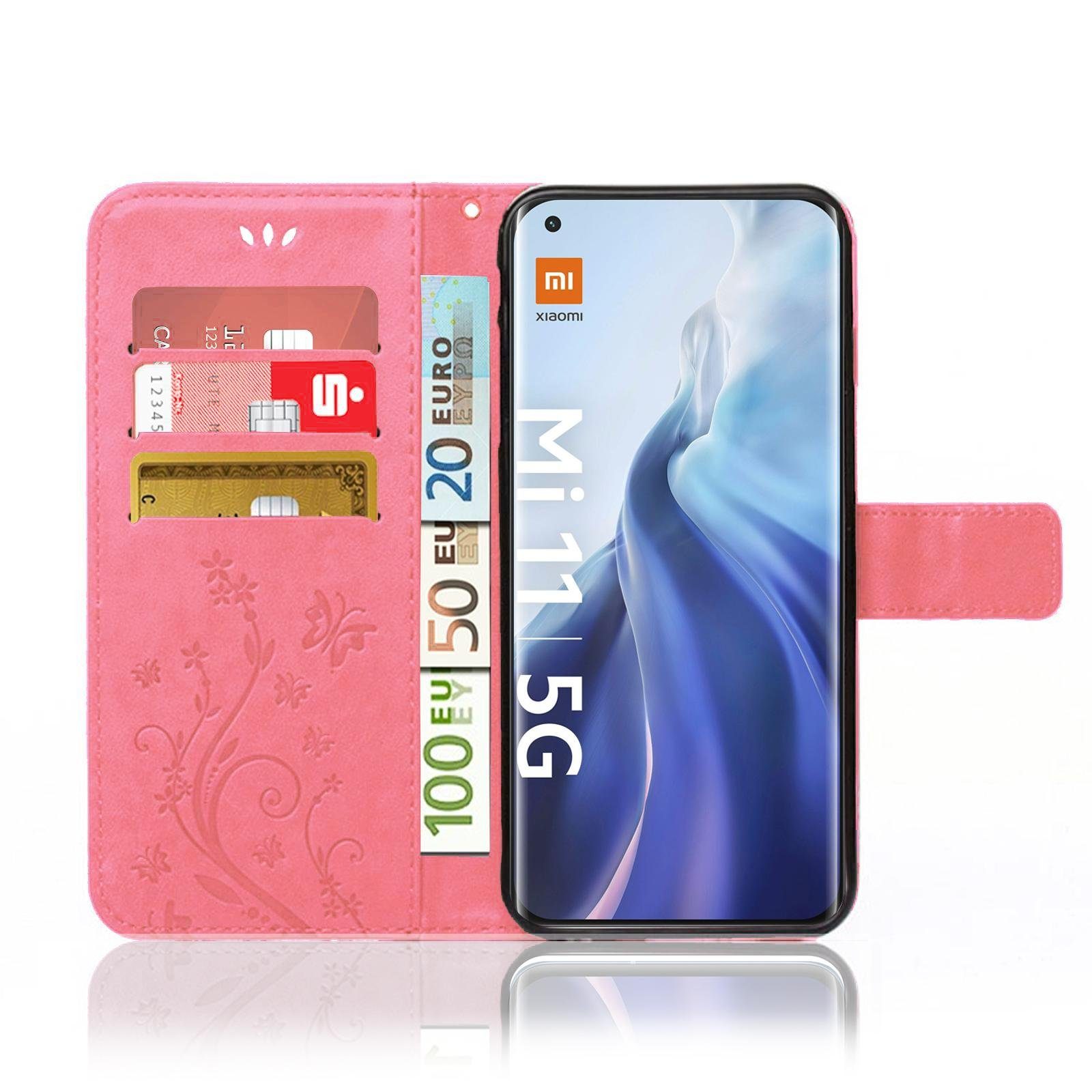 Numerva Handyhülle Bookstyle Flower Handytasche Schutzhülle für Xiaomi Mi 11, Klapphülle Flip Cover mit Blumenmuster