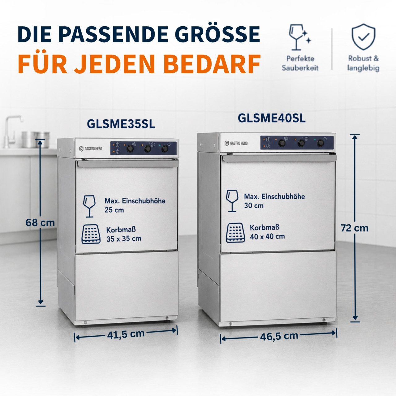 GastroHero Dönergrill Kompakte Gläserspülmaschine ECO 35x35 cm 230V, 2770 W