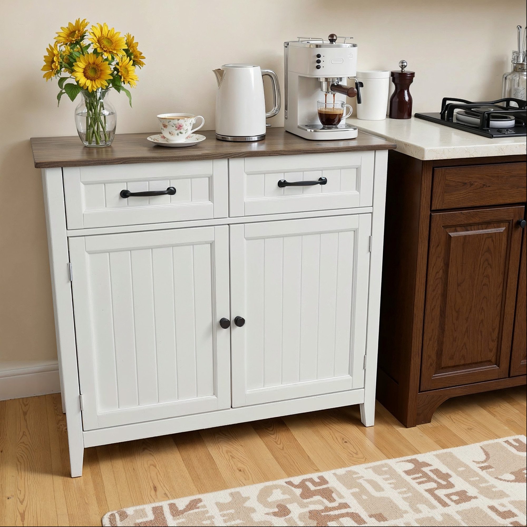 Blishom Buffet Sideboard Küchenschrank mit 2 Schubladen, 90 x 40 x 82 cm Die Einlegeböden sind verstellbar
