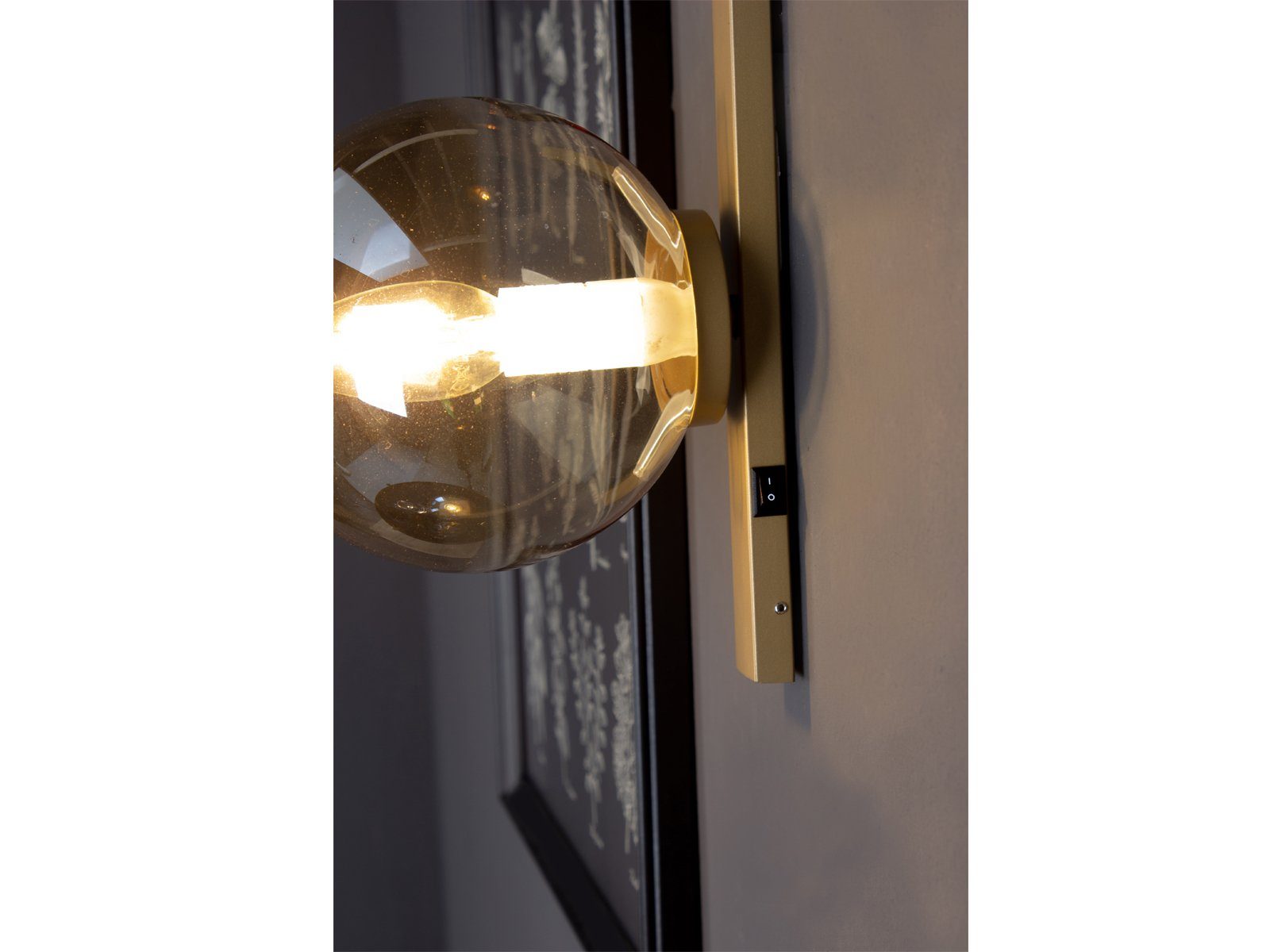 Gold-en, wechselbar, LED Schalter mit 28cm Messing-Amber Glas-kugel, meineWunschleuchte Höhe Wandleuchte, Lampe innen, LED Bauhaus Warmweiß, & Dimmfunktion,