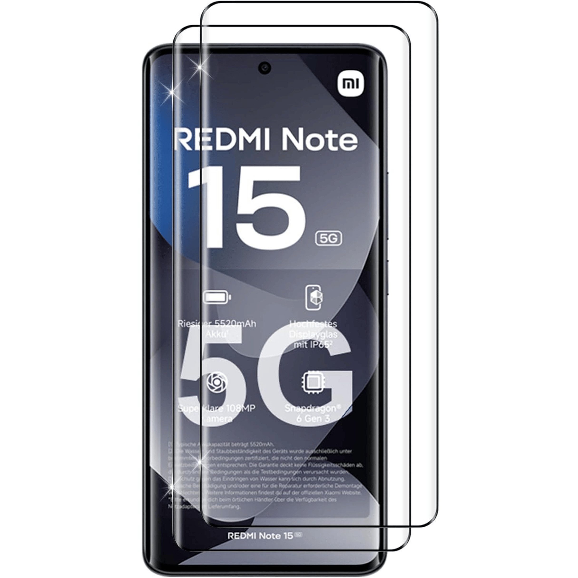 SmartUP Displayschutzglas 2X Schutzglas für Xiaomi Redmi Note 15 Display Panzerfolie Full Screen für Xiaomi Redmi Note 15, 2 Stück, Rundumschutz, passgenaue Verarbeitung
